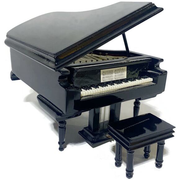 Musical Black Grand Piano Miniature With Stool in Case Playing Fur Elise - Picture 1 of 11